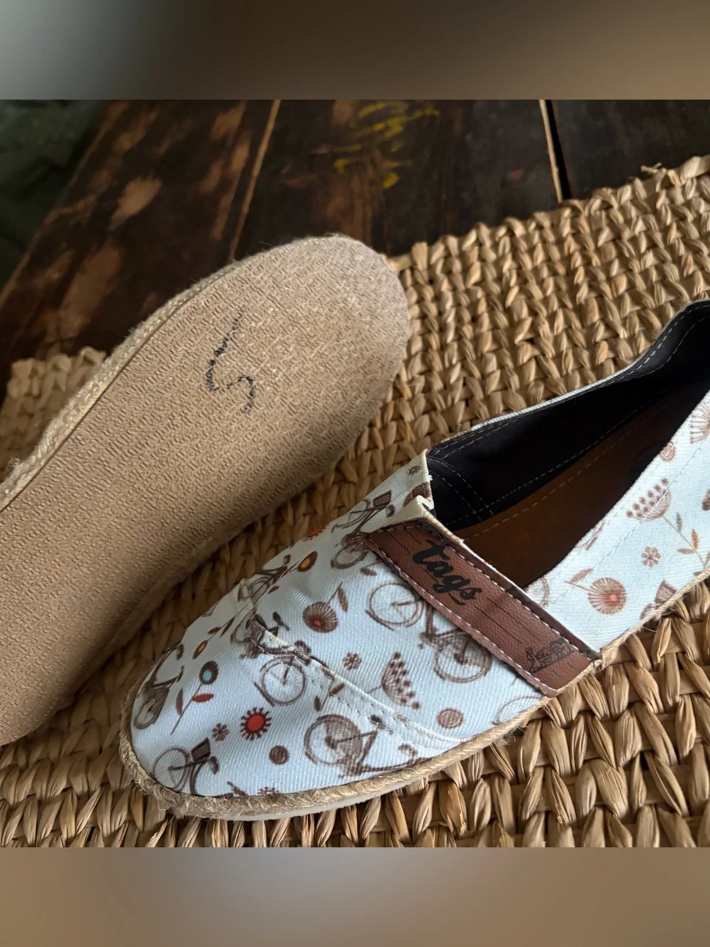 Tags Espadrille Slip on Shoes in with Bicycle Print Artisan Made